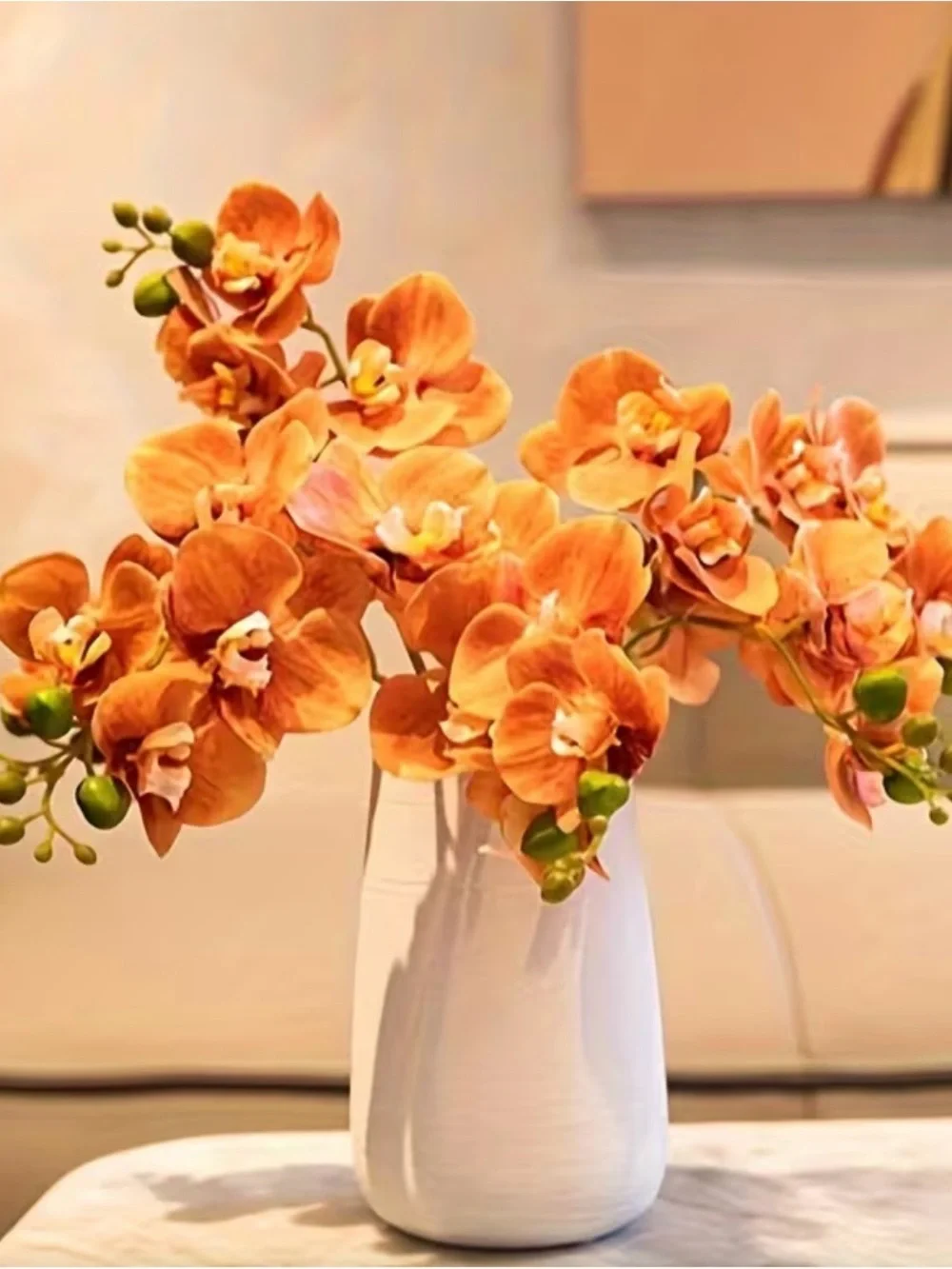 💐 Orange Coral Artificial Faux Orchid Stem Bouquet - 4 pieces 💐